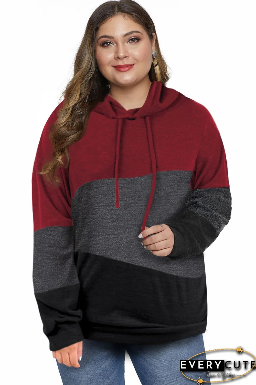 Red Lucky Break Color Block Plus Size Hoodie