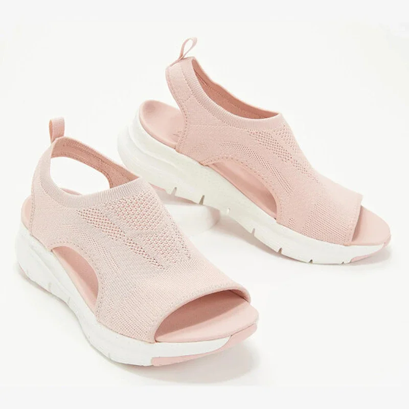 Qengg New Women's Casual Shoes Light Comfort Platform Wedge Beach Sandals Fly Woven Mesh Fish Mouth Open Toe Slippers Zapatos Nina