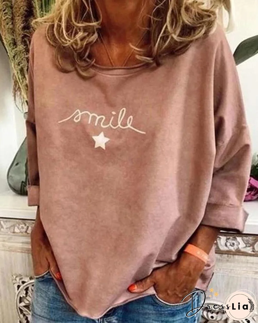 Standard Three-Quarter Sleeve Star Loose Blouses