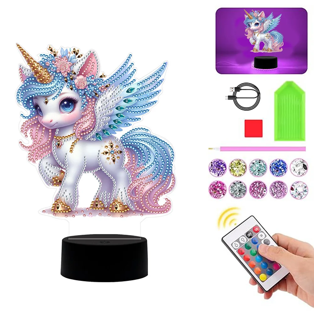 DIY Unicorn Diamond Painting Night Light Diamond Art Lamp Home Decoration 
