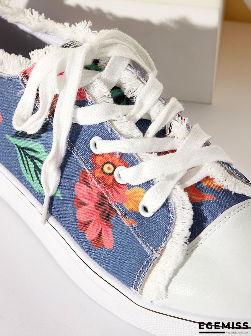 Floral Leaves Lace Up Sneakers Denim Sneakers | EGEMISS