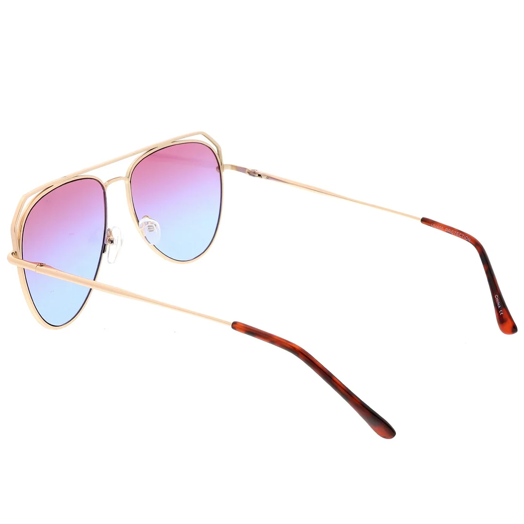 Modern Aviator glasses Open Metal Double Crossbar Gradient Flat Lens 55mm