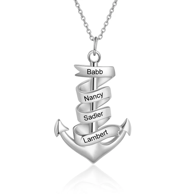 Men's Anchor Pendant Necklace Personalized with 4 Names Custom Gift for Him