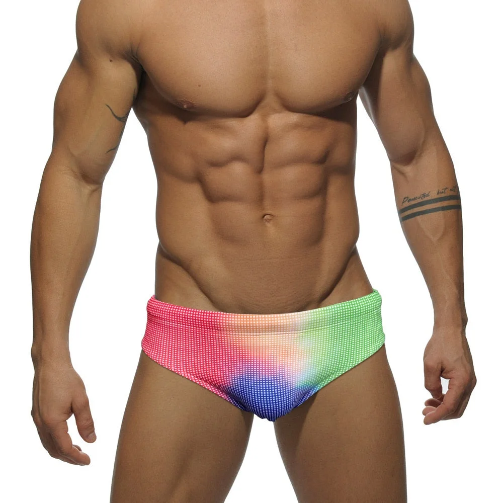 Aonga 2025 Men High Waist Print Swimming Trunks European American Fashion  With Push Pad Swim Briefs Summer Beach Surf Quick Dry Bikini aonga