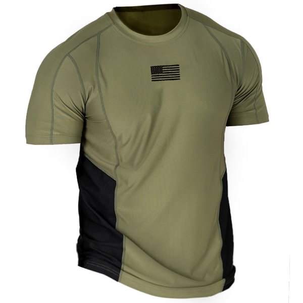 Men's Outdoor American Flag Contrast Color Tactical Sport T-Shirt-Compassnice®