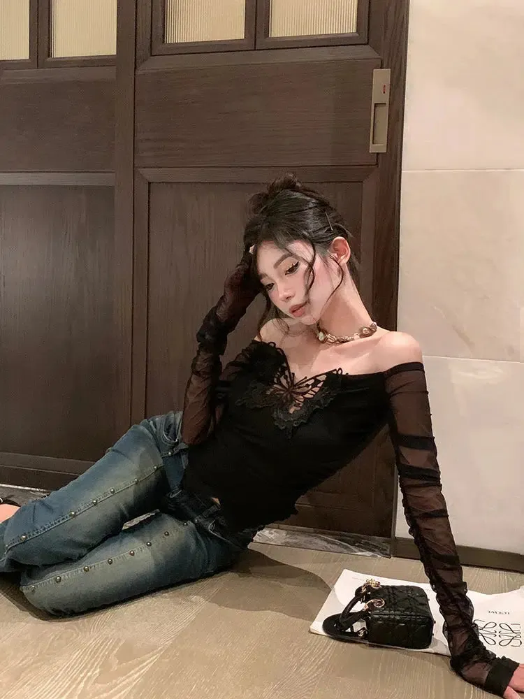 Brownm Butterfly Off Shoulder Top