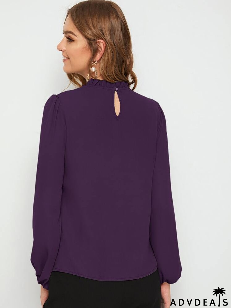 Frill Neck Lantern Sleeve Top