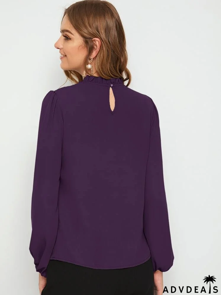 Frill Neck Lantern Sleeve Top