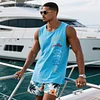 Men's Loose Comfortable Cotton Yacht Club Sleeveless T-Shirt Monaco Print Vest by Inlyline