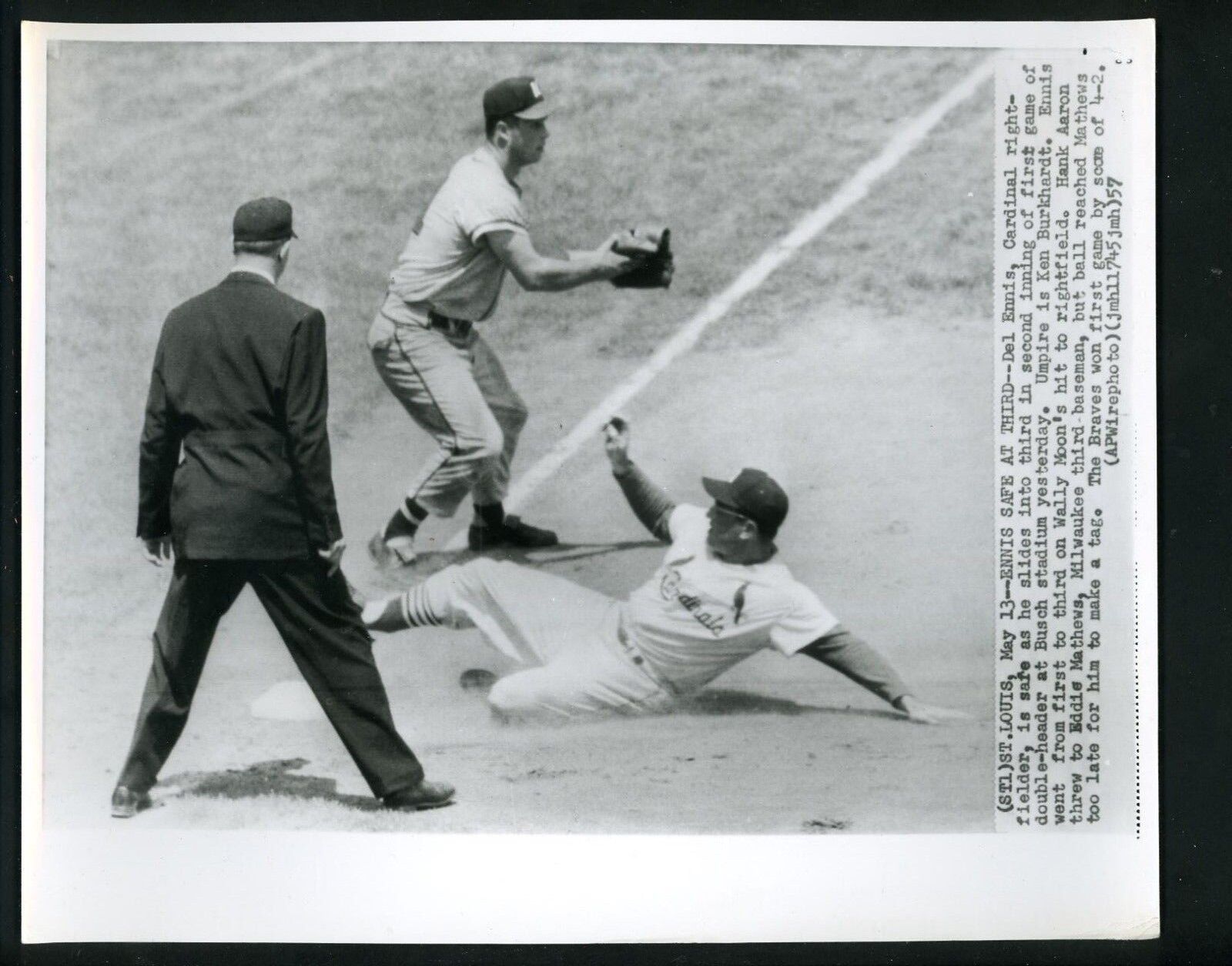 Eddie Mathews & Del Ennis 1957 Press Photo Poster painting St. Louis Cardinals Milwaukee Braves