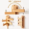 Wall Hooks, Oak Wood Wall Hooks with 5 Folding Swivel Arms, 12 Inch Long Wall Mounted Coat Rack, Hat Hooks