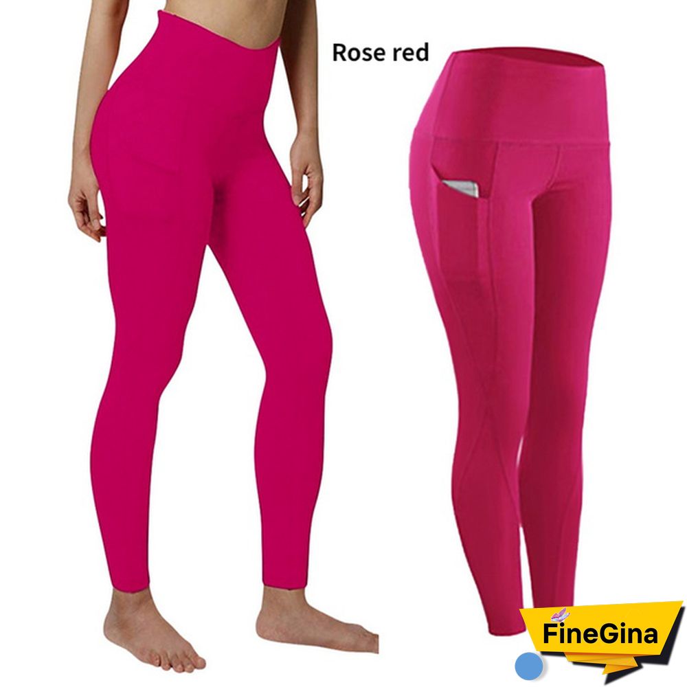 Fashion Women's High Waist Skinny Fitness Exercise Leggings with Pockets Gym Sport Workout Running Pant Comfy Yoga Trousers