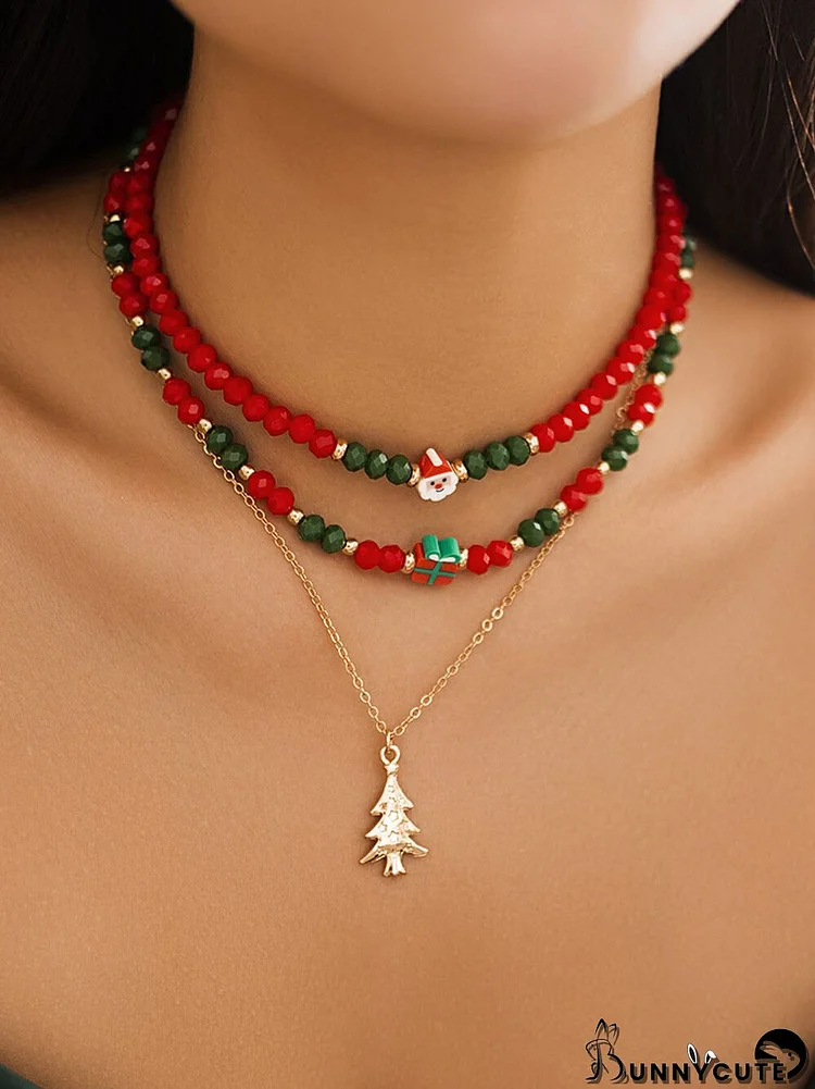 3Pcs Christmas Tree Gift Box Ceramic Necklace