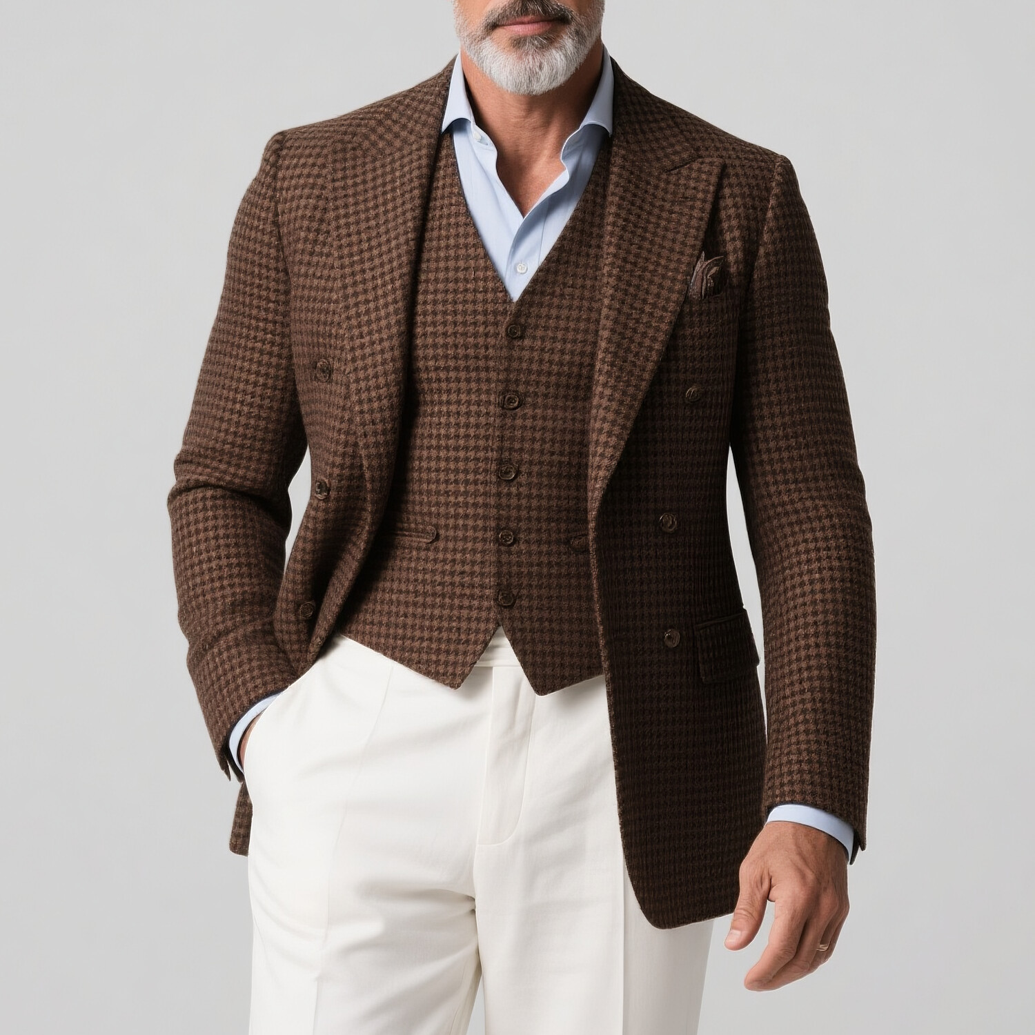 Men's Business Peak Lapel Long Sleeve Double Breasted Houndstooth Blazer