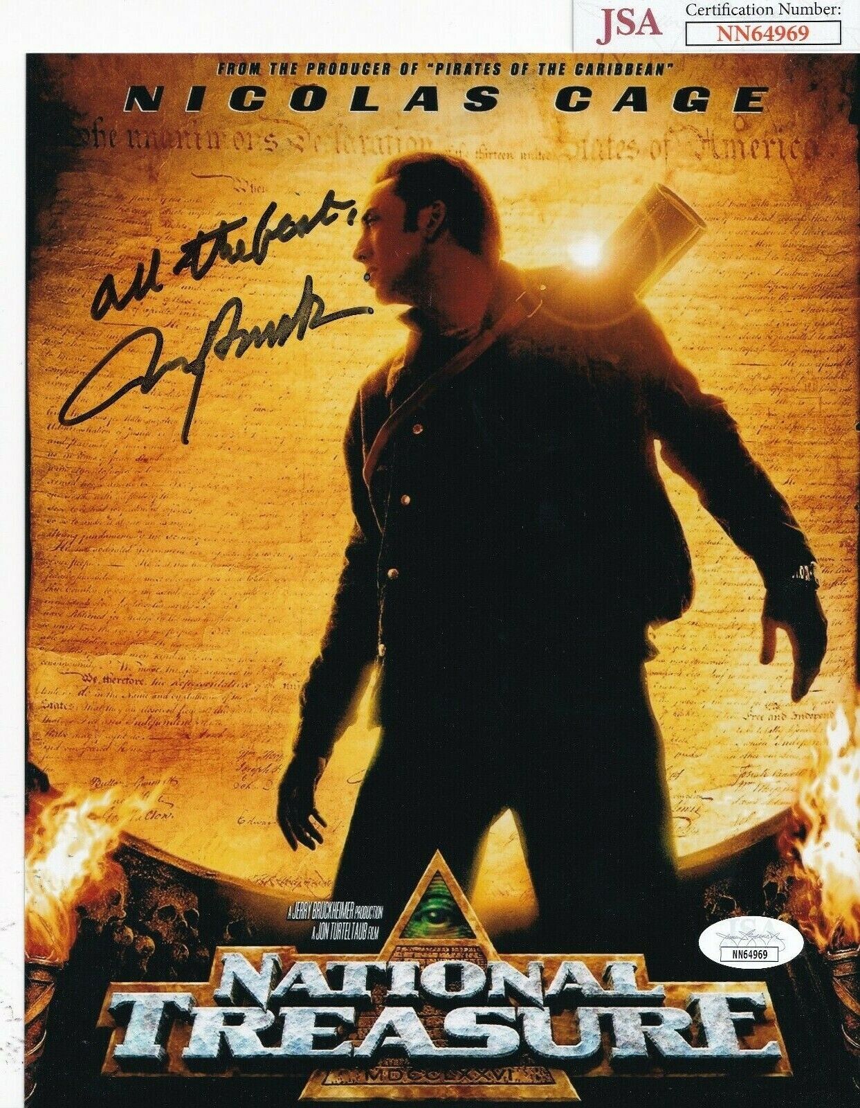 JERRY BRUCKHEIMER signed (NATIONAL TREASURE) Movie poster 8X10 Photo Poster painting JSA NN64969