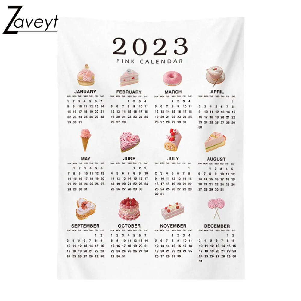 Nigikala 2023 New Year Cartoon Calendar Hanging Cloth Student Child Study Room Decor Wall Tapestry Annual plan Bedroom Background