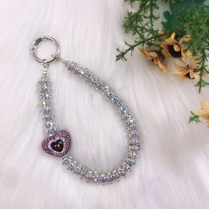 IG Style Shiny Ball Beaded Beaded Inlay Rhinestones Bag Pendant Keychain