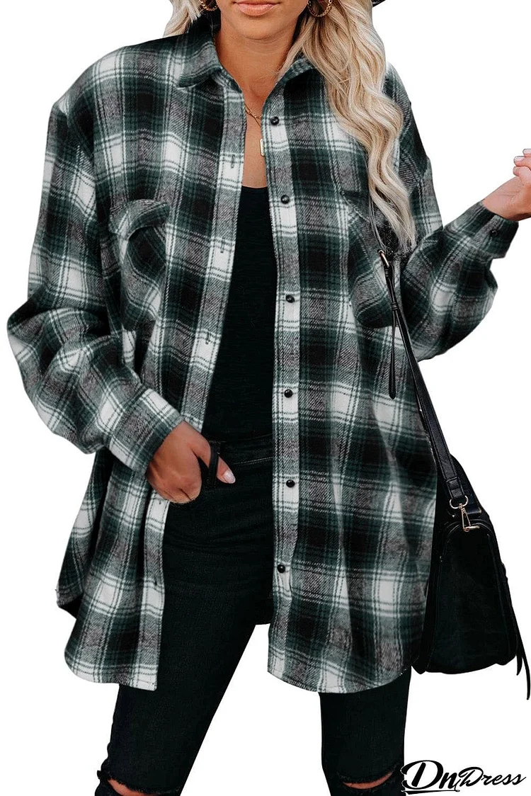 Buttons Pocketed Plaid Shacket