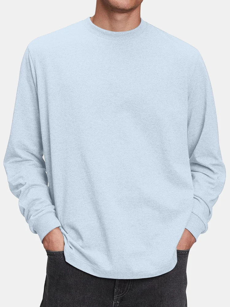 Men's Casual Everyday 100% Cotton Solid Color Comfortable Long-sleeved T-shirt