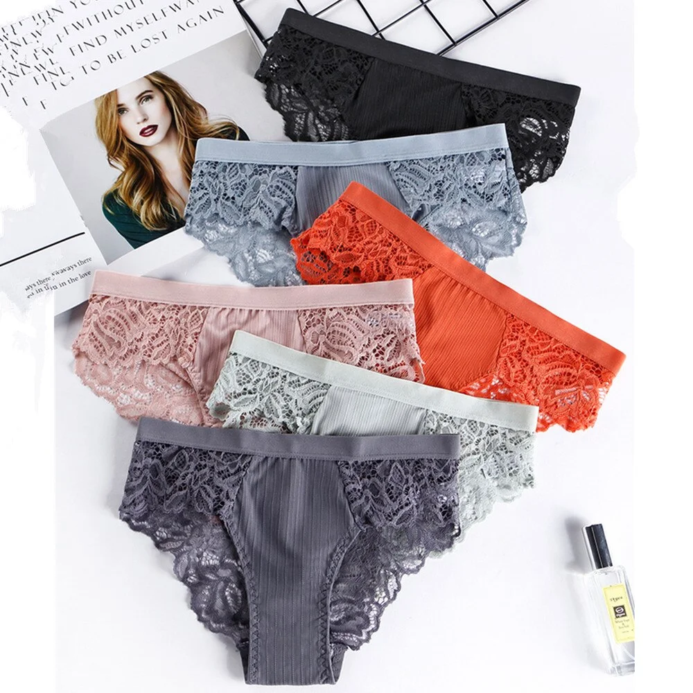 6Pcs Women's Underwear Panties Seamless Sexy Lace Low-Waist Hollow Female Briefs Intimate Underpants For Lady Plus Size Lingerie