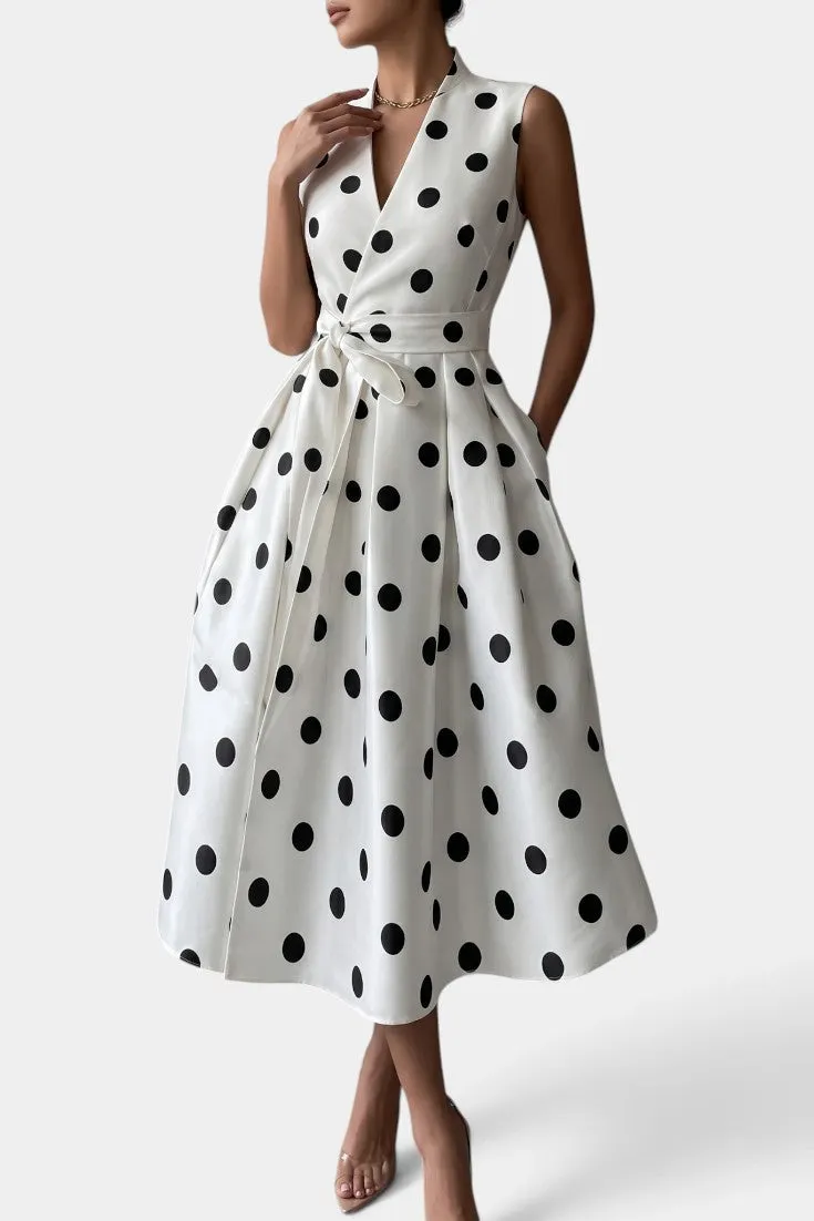 Wrap-Style V-Neck Midi Dress with Belt