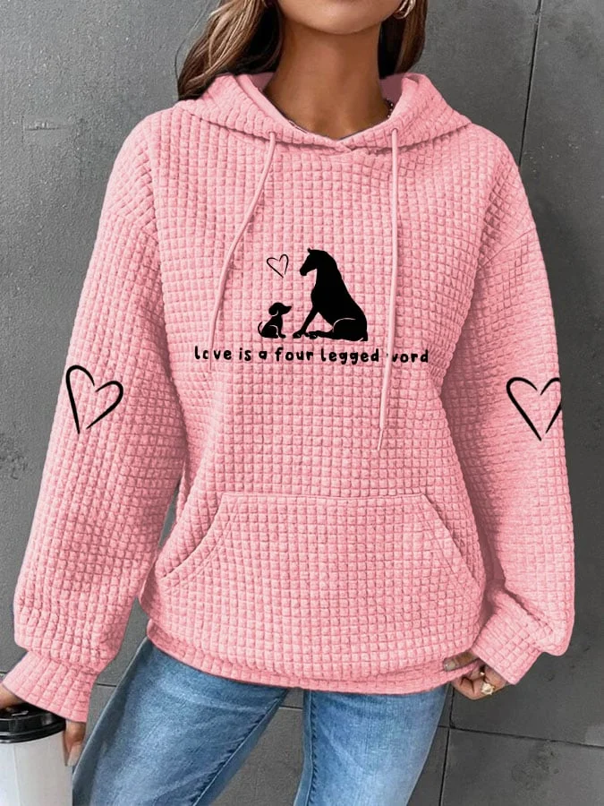 Women's Love Is A Four Legged Word Dog And Horse Print Waffle Hoodie socialshop