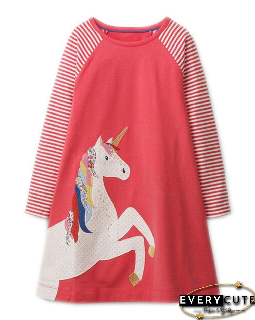 Toddler Baby Girls Kids Autumn Clothes Cute Cartoon Applique Long Sleeve T-Shirt Dress