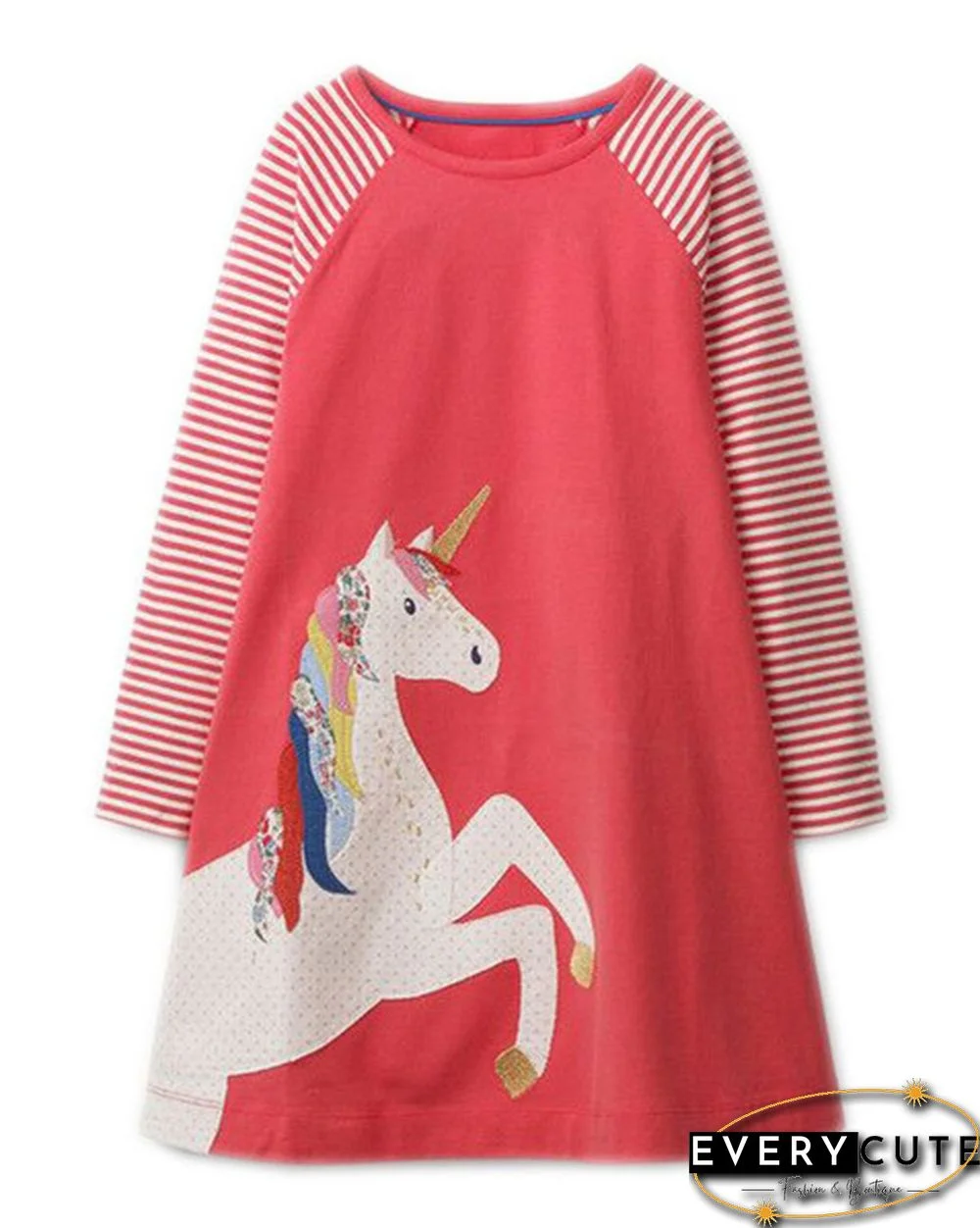 Toddler Baby Girls Kids Autumn Clothes Cute Cartoon Applique Long Sleeve T-Shirt Dress