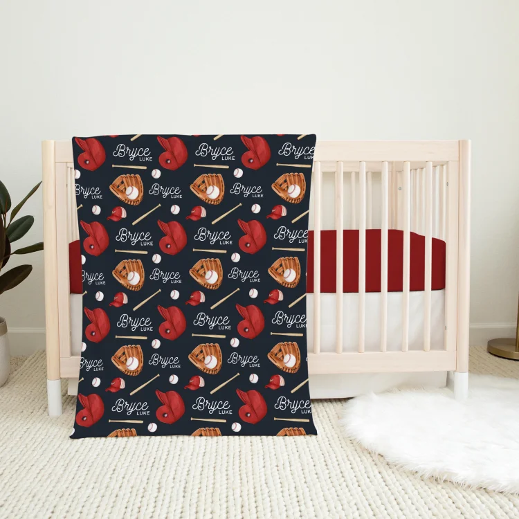 Personalized Baseball Baby Swaddle Newborn Swaddle Blanket Set|Set55
