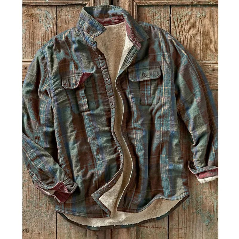 Pre-sale Casual retro check plus velvet jacket