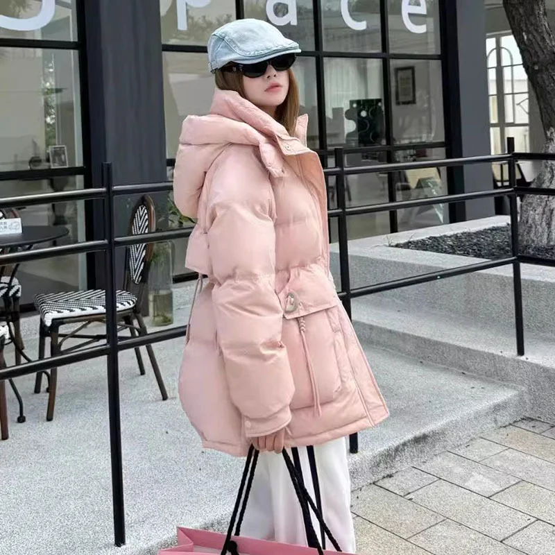 Woherb Sweet Crescent Buckle Down Jacket Women's Short Style 2024 Winter Fashion Thick Warm Hat Small White Duck Down Coat-Outfit Ideas