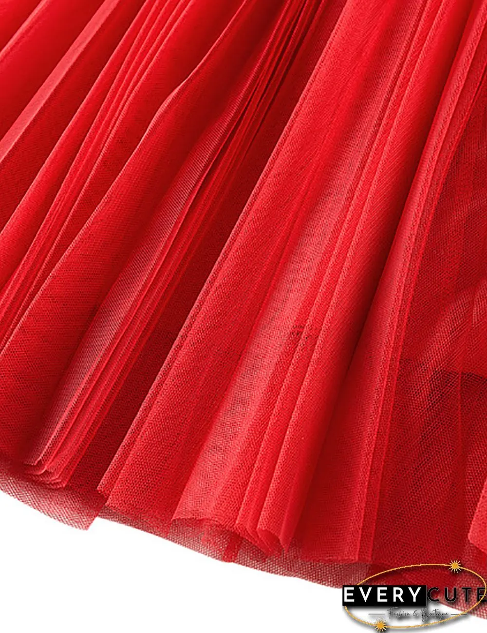 Red Swing Pleated Mid-length Gauze Skirt