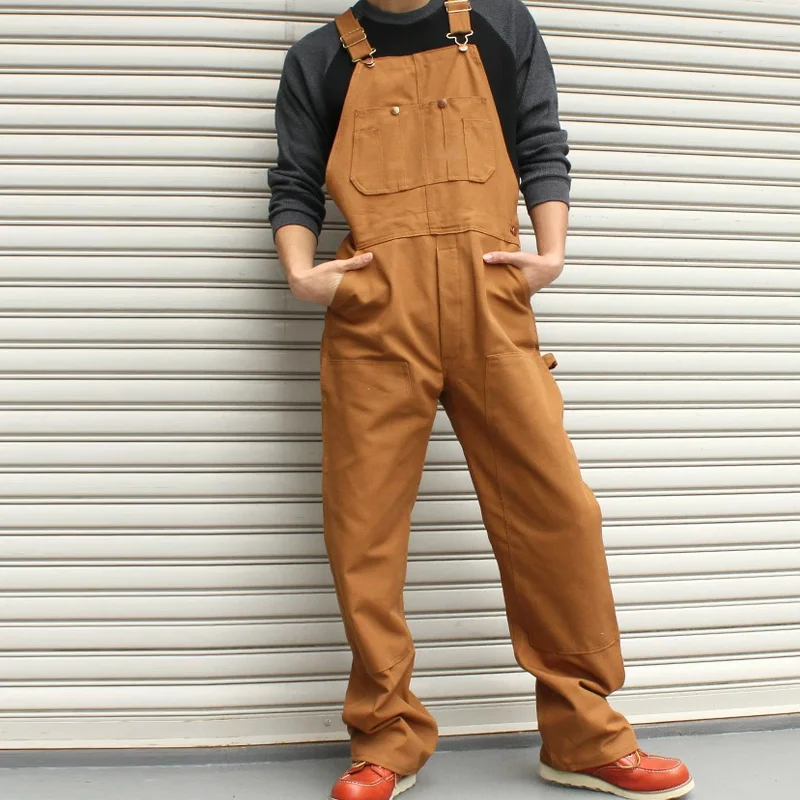 Vintage Adjustable Straps Brown Cargo Overalls