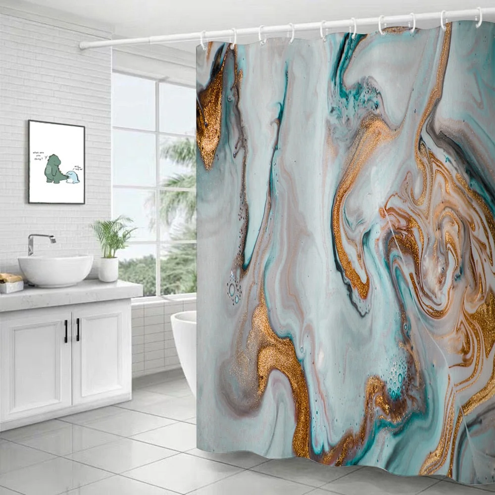Polyester Abstract Marble Shower Curtain 3D Stripe Printing Colorful Bathroom Curtains Waterproof Fabric Bath Curtain Decor