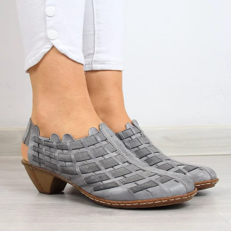 Women‘s Vintage Cross Knit Low-heeled Casual Shoes  Stunahome.com