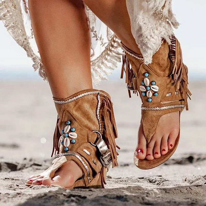 Retro Women's Sandals 2021 Gladiator Ladies Clip Toe Vintage Boots Casual Tassel Rome Fashion Summer Woman Shoes Female New