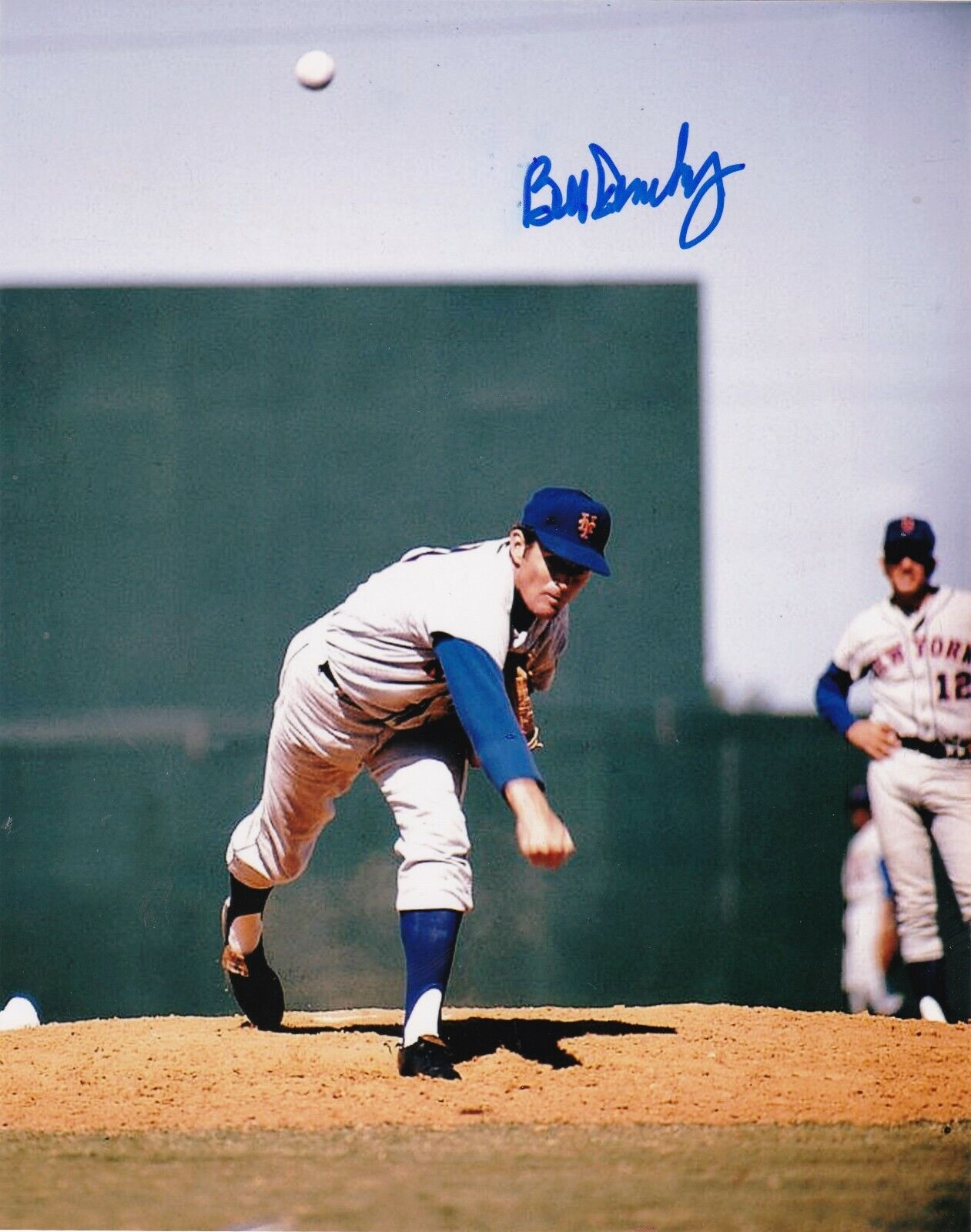 BILL DENEHY NEW YORK METS ACTION SIGNED 8x10