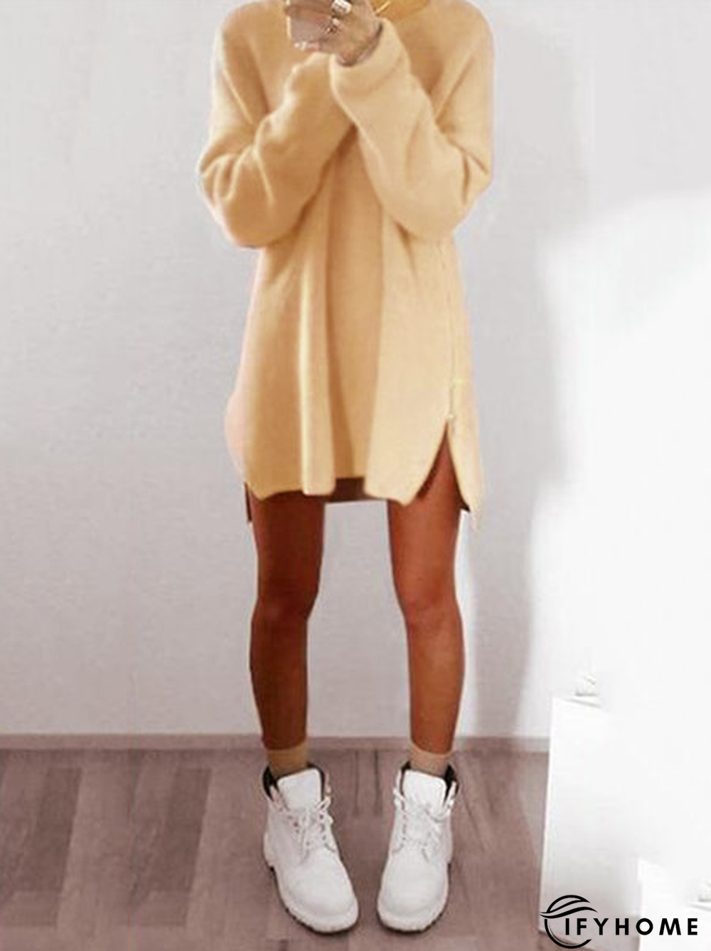 Fluffy Zipper Long Sleeve Casual H-line Sweater | IFYHOME