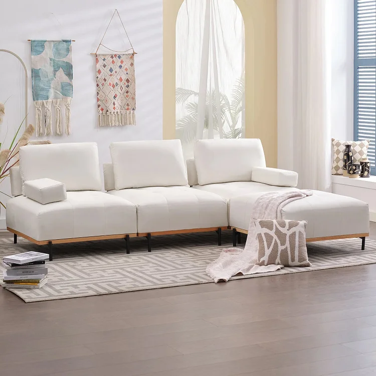 ijuicy Modular Sectional Sofa with Techno Fabric upholstered, L Shaped Free Combination Sofa with Mid-Century Minimalist Design for Living Room, Apartment- 3-Seat with Ottoman Beige