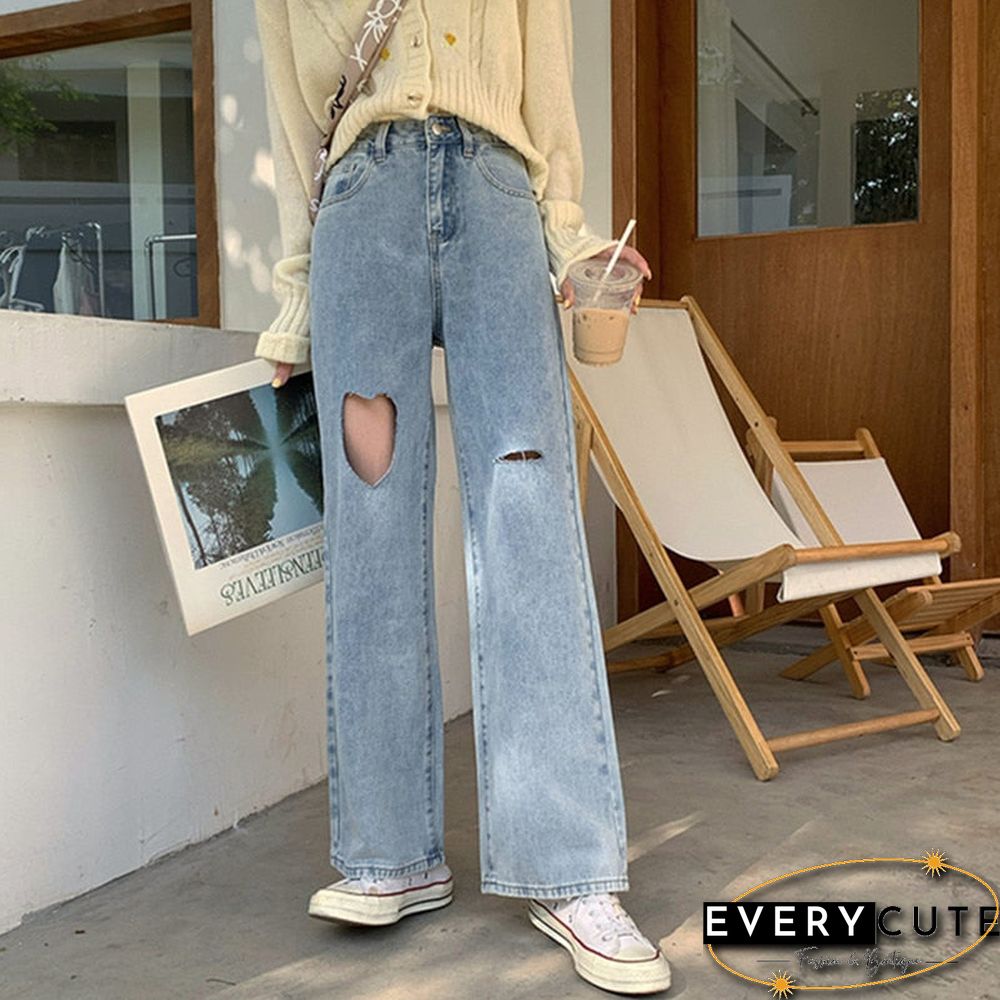 Woman Jeans Ripped High Waist Clothes Wide Leg Denim Clothing Streetwear Vintage Quality Fashion Harajuku Straight Pants