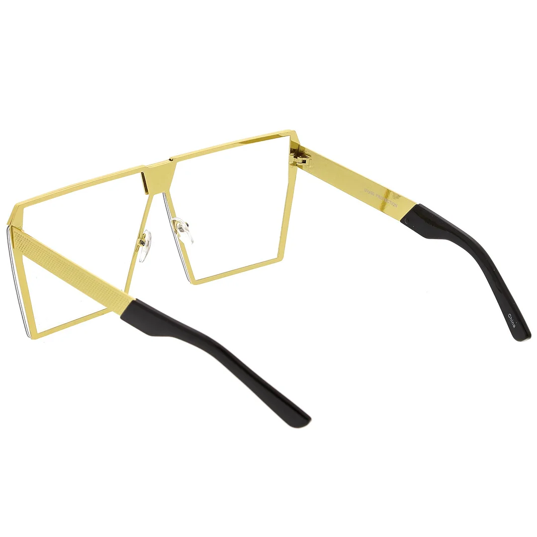Modern Oversize Semi Rimless Square Eyeglasses With Clear Flat Lens 69mm