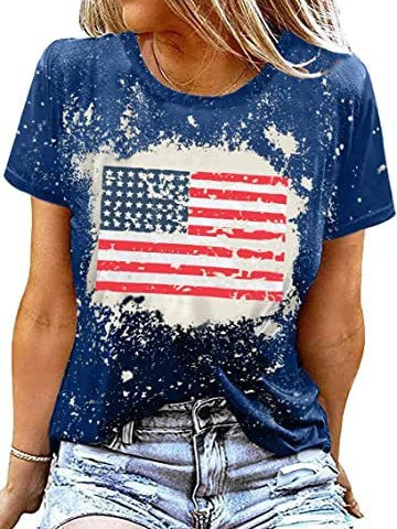 Women's Graphic Printed Flag Short Sleeve Scoop Neck Top