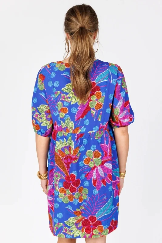 Colorful floral print v-neck dress