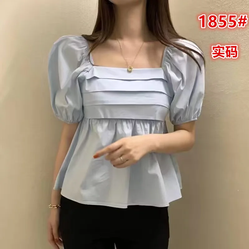 Ueong Korean 2023 New Shoulder Bubble Sleeve Short-Sleeved Shirt