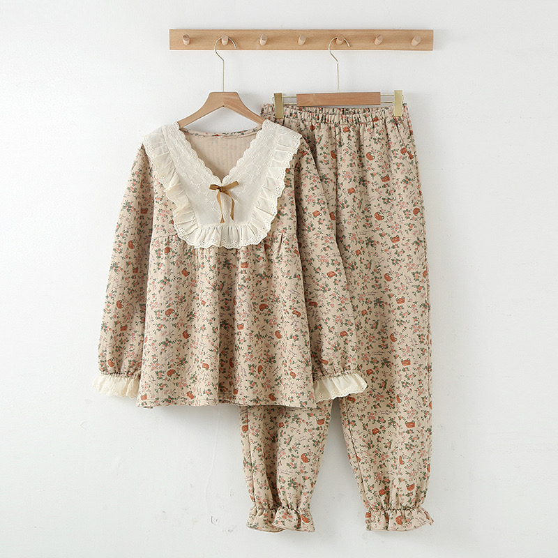 Maniros 2025 New Women's Pajamas Suit Thick Warm Cardigan Winter Pyjamas Sets Long Sleeve Flower Print Home Clothes Sleepwear