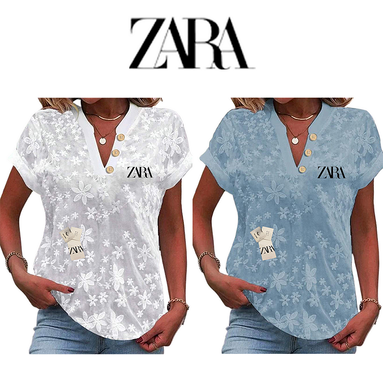 Květinový top s výstřihem do V a volnými knoflíky @Zara, 2 kusy