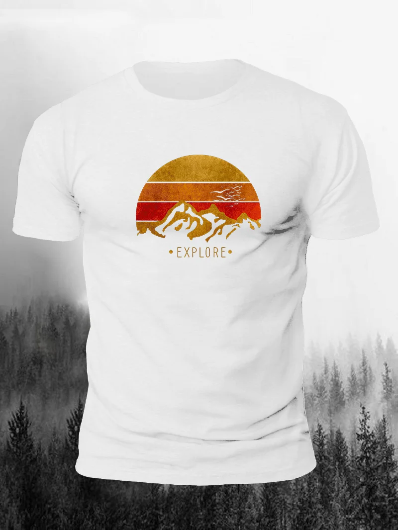EXPLORE Sunset Mountains Print Short Sleeve Men's T-shirts in  mildstyles