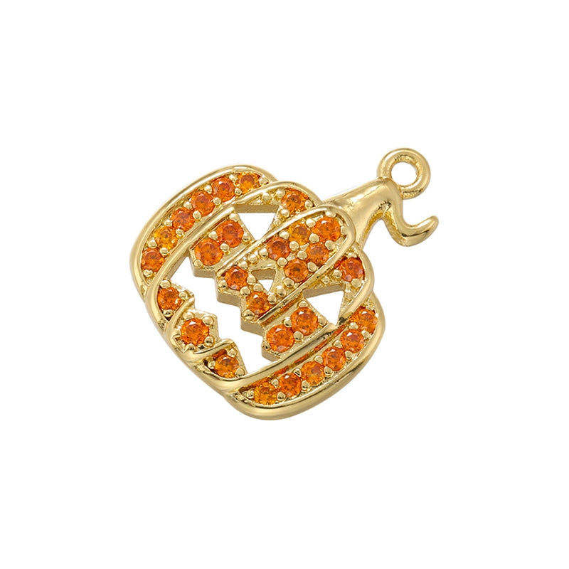 Hip-hop Cool Style Pumpkin Copper Plating Inlay Zircon 18k Gold Plated Halloween Charms