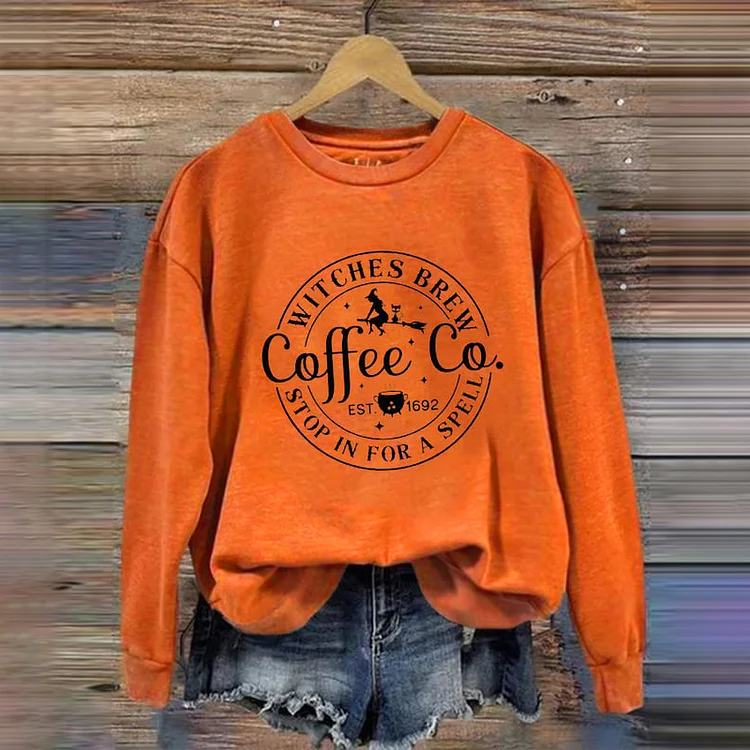 Comstylish Halloween Funny Coffee Co Witches Brew Prnted Sweatshirt