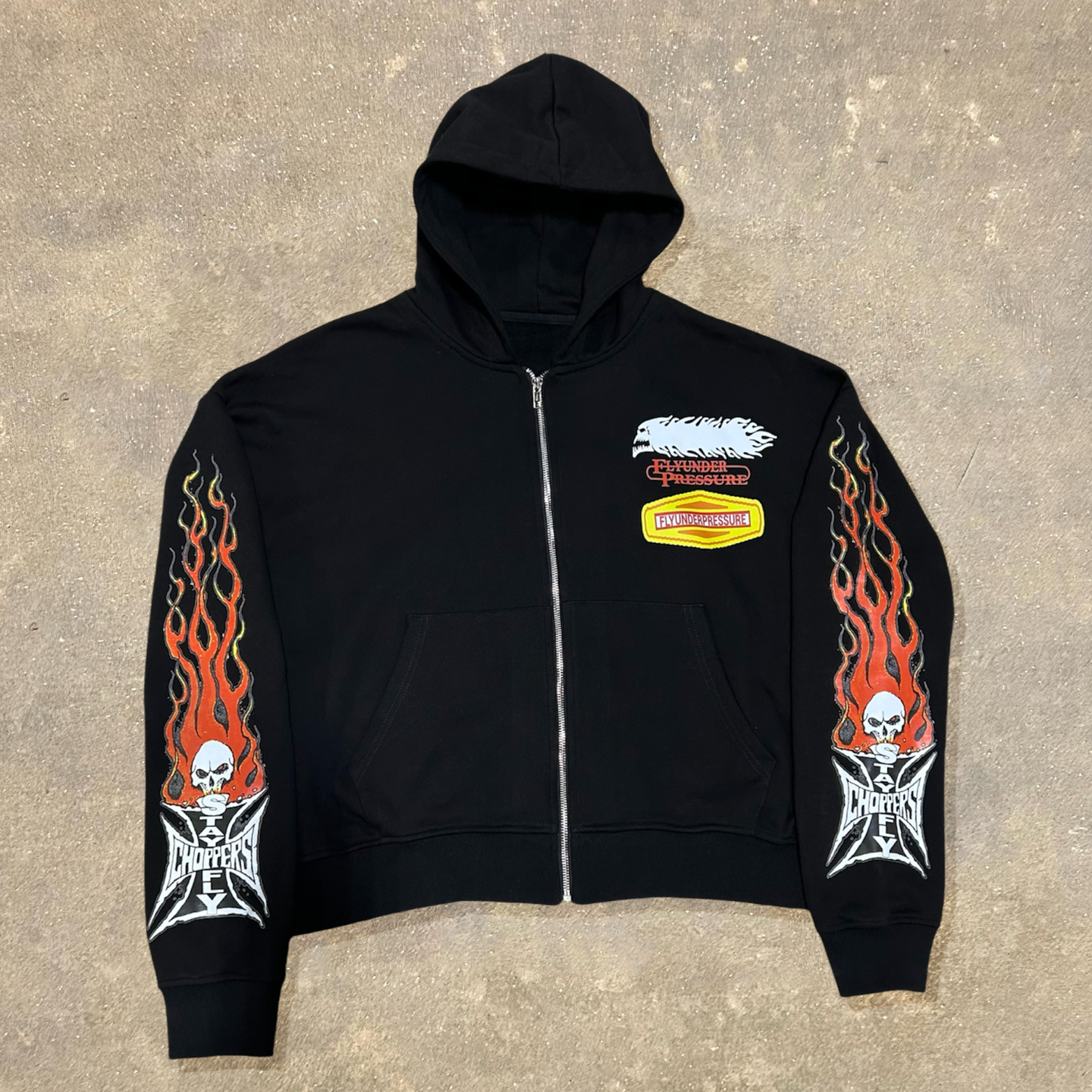 Flame Multi-Element Print Long Sleeve Zipper Hoodies
